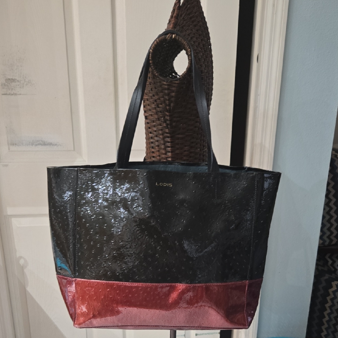 Lodis Riley Elsa Glossy Black And Red Large Tote Bag